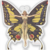  Art Nouveau "Flapper" met vlindervleugels Sticker (Voorkant)