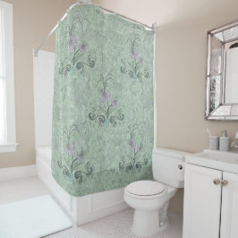Art Nouveau Floral Bleek Sage Dusty Lila Douchegordijn