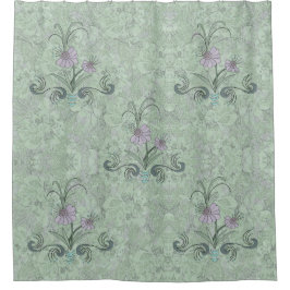 Art Nouveau Floral Bleek Sage Dusty Lila Douchegordijn