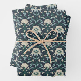Art Nouveau Floral Blue Cream Green Inpakpapier Vel