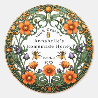 Art Nouveau Floral Boarder Zelfgemaakte Honing Ronde Sticker