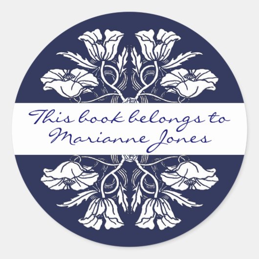  Art Nouveau Floral Book Bord Ronde Sticker (Voorkant)