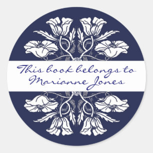 Art Nouveau Floral Book Bord Ronde Sticker