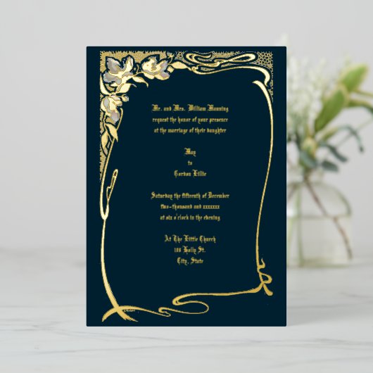  Art Nouveau Floral Border Folie Uitnodiging (Staand Voorkant)