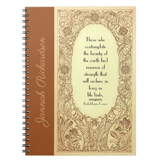  Art Nouveau Floral Border Quote Naam Notitieboek (Voorkant)