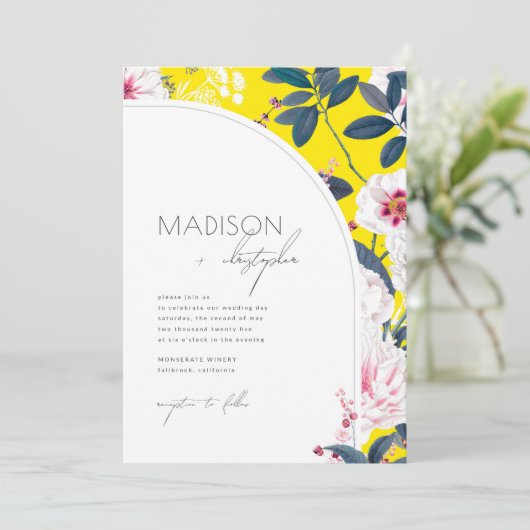 Art Nouveau Floral bruiloft uitnodiging (Staand voorkant)