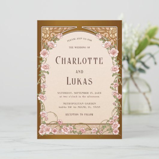  Art Nouveau Floral bruiloft uitnodiging (Staand voorkant)