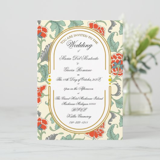 Art Nouveau Floral Calligraphy Invitation Kaart (Staand voorkant)
