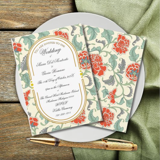 Art Nouveau Floral Calligraphy Invitation Kaart