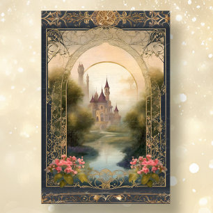 Art Nouveau Floral Castle Navy n Gold Ephemera 5B Tissuepapier