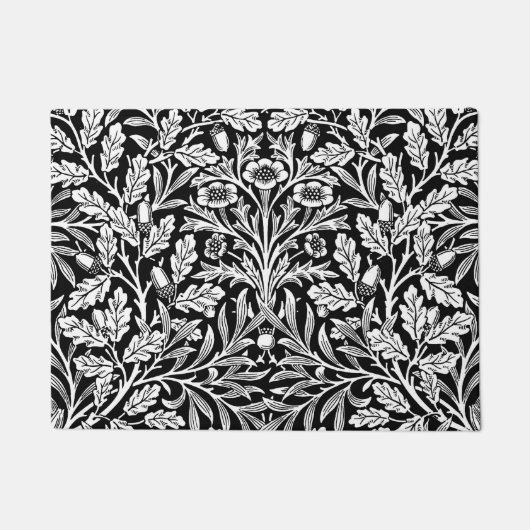 Art Nouveau Floral Damask, Black en White Deurmat (Voorkant)