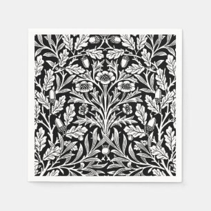 Art Nouveau Floral Damask, Black en White Servet