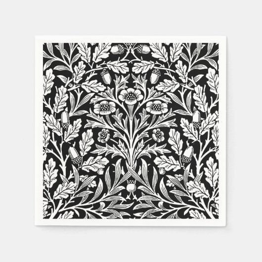 Art Nouveau Floral Damask, Black en White Servet (Voorkant)