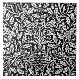 Art Nouveau Floral Damask, Black en White Tegeltje