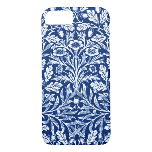 Art Nouveau Floral Damask, Cobalt Blue en White Case-Mate iPhone Case (Achterkant)