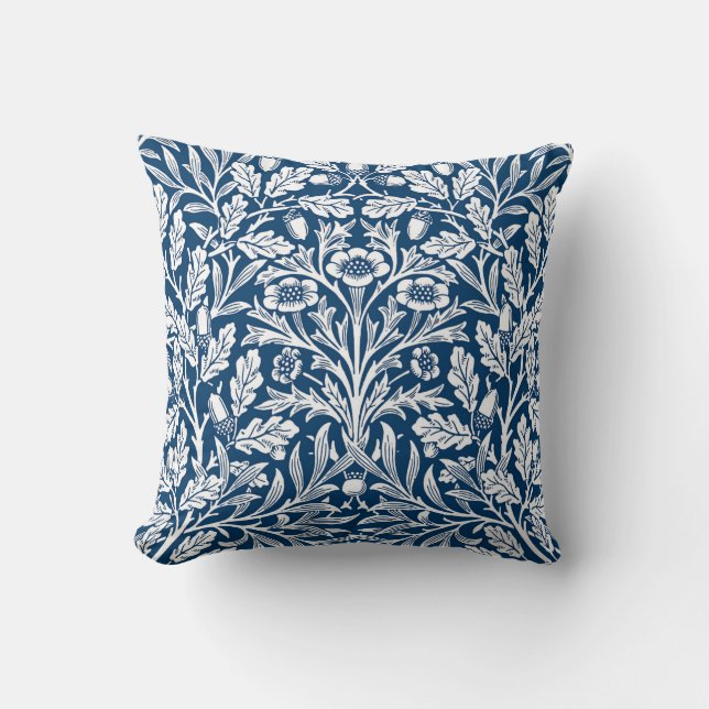 Art Nouveau Floral Damask, Cobalt Blue en White Kussen (Voorkant)