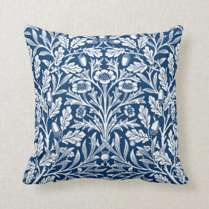 Art Nouveau Floral Damask, Cobalt Blue en White Kussen