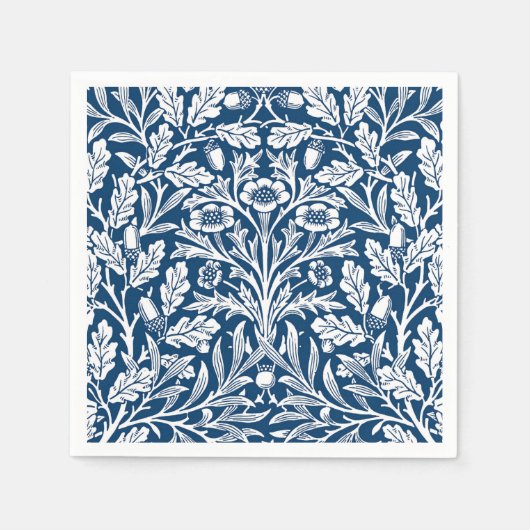 Art Nouveau Floral Damask, Cobalt Blue en White Servet (Voorkant)
