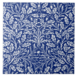 Art Nouveau Floral Damask, Cobalt Blue en White  Tegeltje