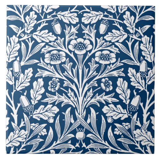 Art Nouveau Floral Damask, Cobalt Blue en White Tegeltje (Voorkant)