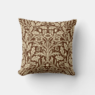 Art Nouveau Floral Damask, Dark Brown en Beige Kussen