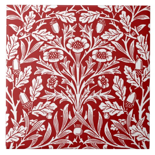 Art Nouveau Floral Damask, Dark Red en White Tegeltje (Voorkant)