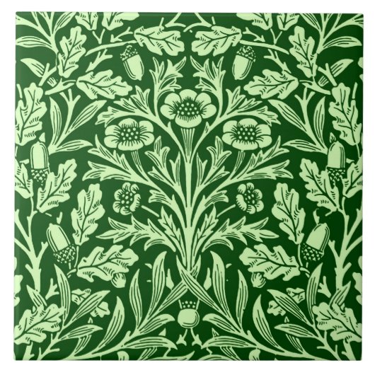 Art Nouveau Floral Damask, Emerald Green Tegeltje (Voorkant)