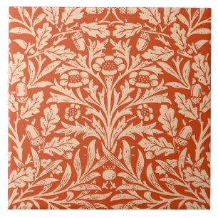 Art Nouveau Floral Damask, Light Mandarin Oranje Tegeltje