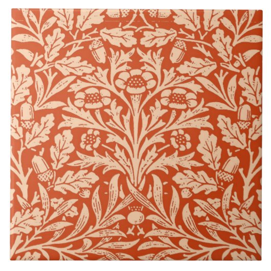 Art Nouveau Floral Damask, Light Mandarin Oranje Tegeltje (Voorkant)