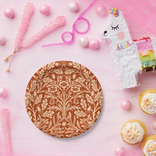 Art Nouveau Floral Damask, Mandarin Oranje Papieren Bordje (Feest)