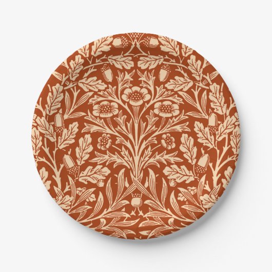 Art Nouveau Floral Damask, Mandarin Oranje Papieren Bordje (Voorkant)