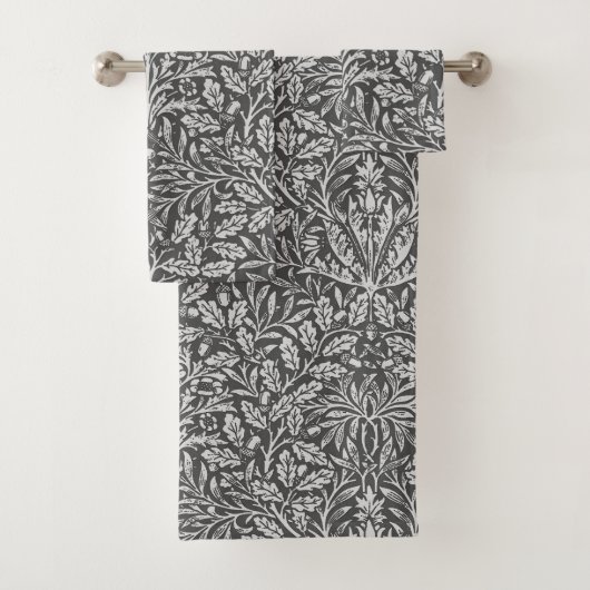 Art Nouveau Floral Damask, Silver Grey / Grey Bad Handdoek (Insitu)