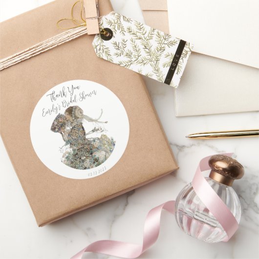  Art Nouveau Floral Dank u Ronde Sticker (Geschenken)