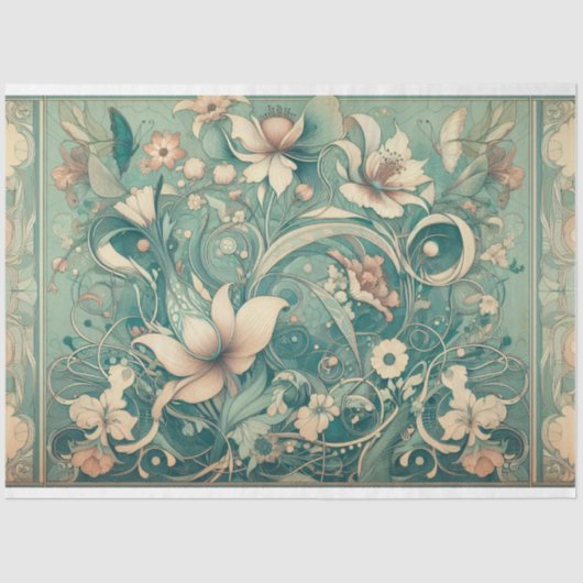 Art Nouveau Floral Decoupage Tissue Paper Tissuepapier (Voorkant)