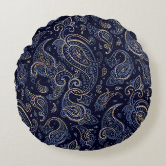 Art Nouveau Floral Denim Design Rond Kussen