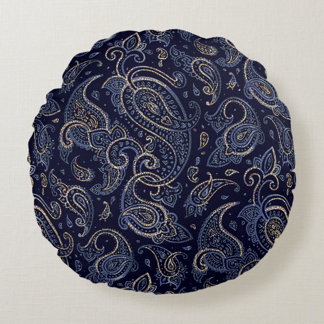 Art Nouveau Floral Denim Design Rond Kussen (Voorkant)