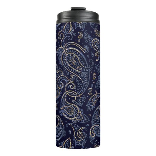 Art Nouveau Floral Denim Design Thermosbeker (Voorkant)