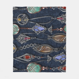 Art Nouveau Floral: Denim Elegance. Fleece Deken