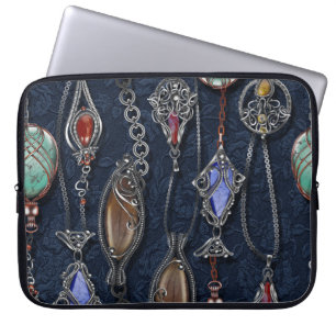 Art Nouveau Floral: Denim Elegance. Laptop Sleeve