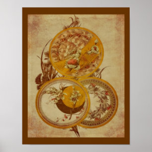 Art Nouveau Floral Design Aged Poster
