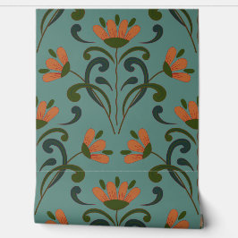 Art Nouveau Floral Design op Blauwgroen groen beha Behang