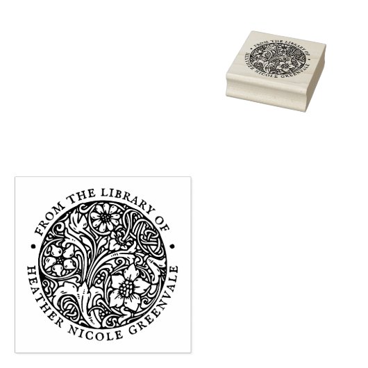 Art Nouveau Floral Design Personalized Bookplate Rubberstempel (Gestempeld)