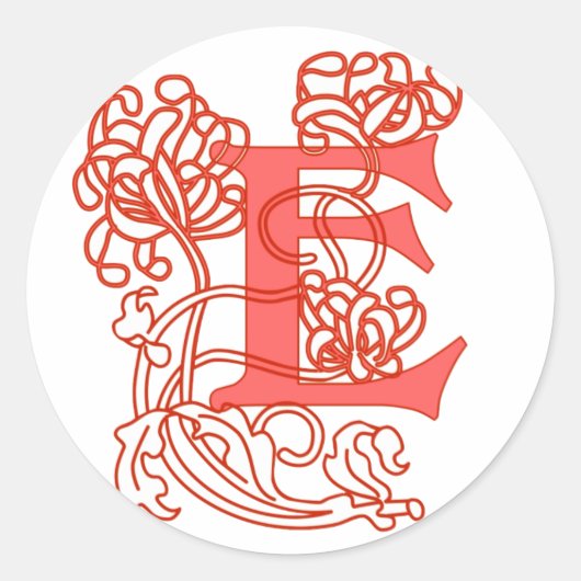 Art Nouveau Floral E Monogram Ronde Sticker (Voorkant)