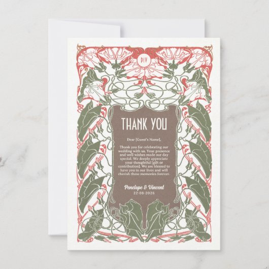 Art Nouveau Floral Elegance 2 Bedankkaart (Voorkant)