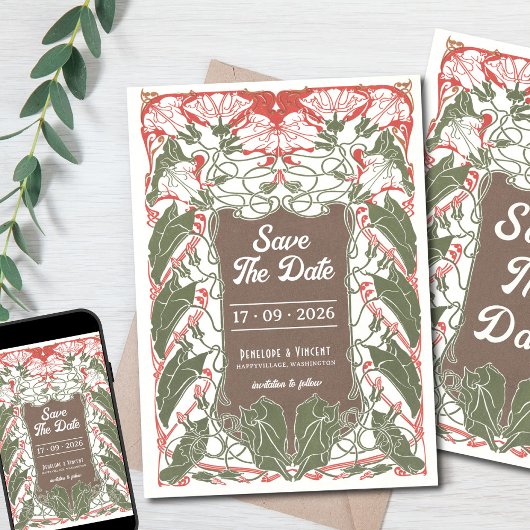 Art Nouveau Floral Elegance 2 Bewaar de datum Kaart