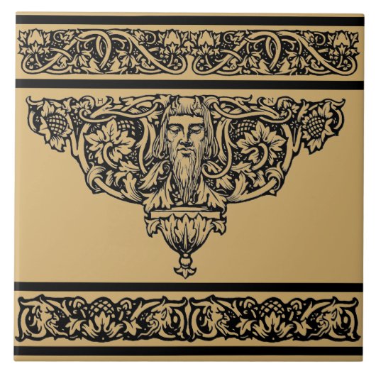  Art Nouveau Floral Faun Gezicht Tegeltje (Voorkant)