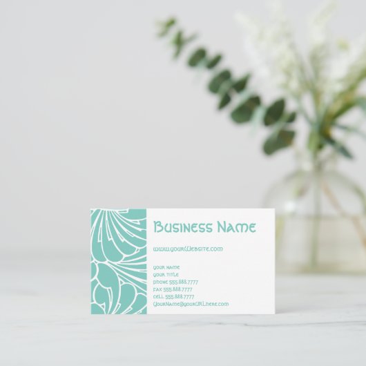 Art Nouveau Floral Flowers Chic Turquoise Pattern Visitekaartje (Staand voorkant)