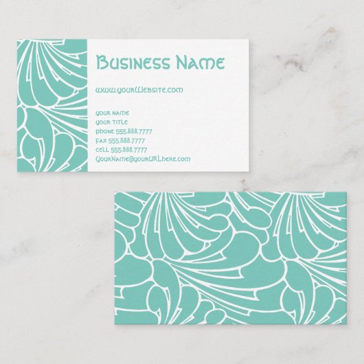 Art Nouveau Floral Flowers Chic Turquoise Pattern Visitekaartje (Voorkant / Achterkant)