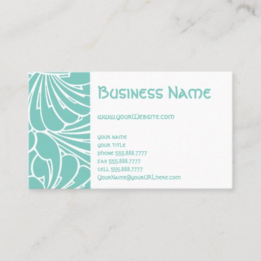 Art Nouveau Floral Flowers Chic Turquoise Pattern Visitekaartje (Voorkant)