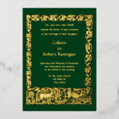  Art Nouveau Floral Foliage & Deer Border Folie Uitnodiging (Voorkant)